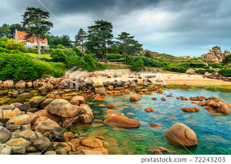 Amazing Atlantic ocean coast with granite stones,Perros-Guirec,France Amazing Atlantic ocean coast with granite stones,Perros-Guirec,France 72243203