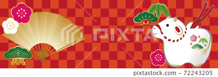 New Year's New Year's Ox Year's clay bell banner copy space checkered pattern background illustration material 72243205
