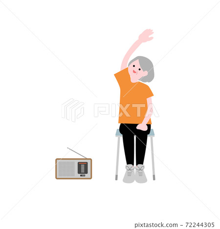 Illustration material for elderly people who sit and do radio exercises Illustration material for elderly people who sit and do radio exercises 72244305
