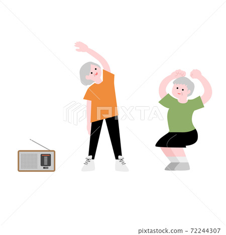 老年人做廣播練習插圖素材 老年人做廣播練習插圖素材 72244307