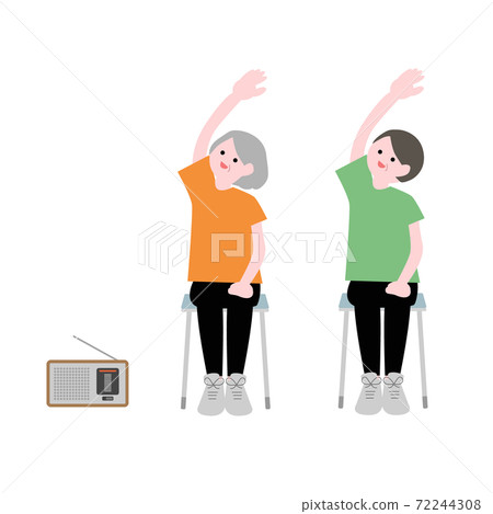 老年人坐著做廣播練習插圖素材 老年人坐著做廣播練習插圖素材 72244308