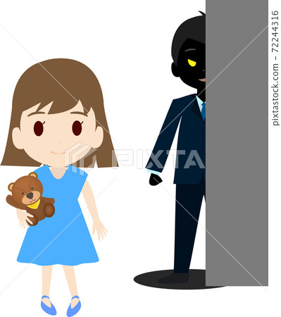 Illustration of a bad person who follows a child while hiding Illustration of a bad person who follows a child while hiding 72244316