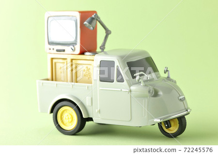 Taking images of moving, etc. using miniature models such as three-wheeled auto toys and TVs 72245576