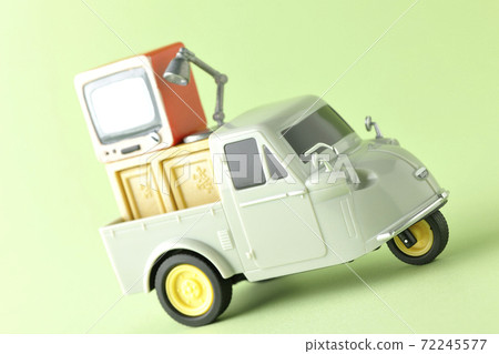 Taking images of moving, etc. using miniature models such as three-wheeled auto toys and TVs 72245577