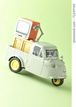 Taking images of moving, etc. using miniature models such as three-wheeled auto toys and TVs 72245585