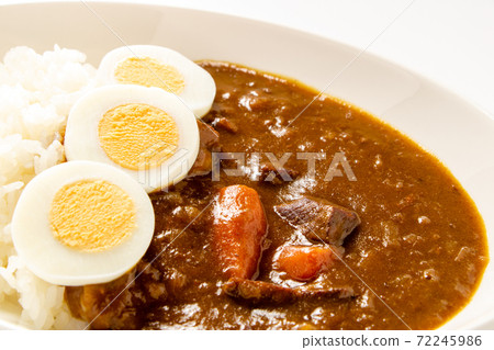 Boiled egg curry (sliced boiled egg topping beef curry rice). Boiled egg curry (sliced boiled egg topping beef curry rice). 72245986