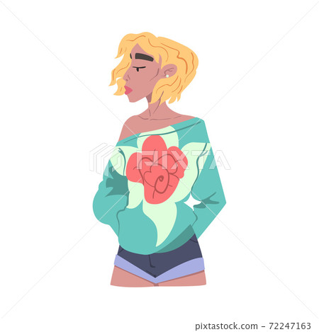 Beautiful Young Woman in Fashionable Clothes Cartoon Style Vector Illustration Beautiful Young Woman in Fashionable Clothes Cartoon Style Vector Illustration 72247163