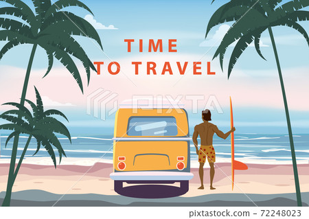 Summer Vacation Poster Time To Travel. Beach... - Stock Illustration ...