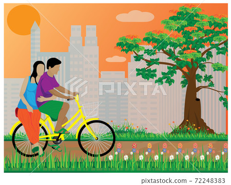 one man with woman on bicycle vector design 72248383