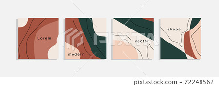 Vector set of minimal backgrounds with abstract organic shapes, hand draw line and sample text. Contemporary collage. Minimal stylish cover for branding design. 72248562