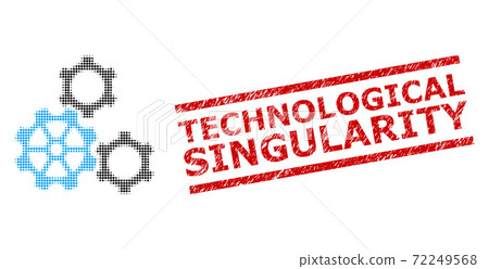 Scratched Technological Singularity Seal and Halftone Dotted Gears 72249568