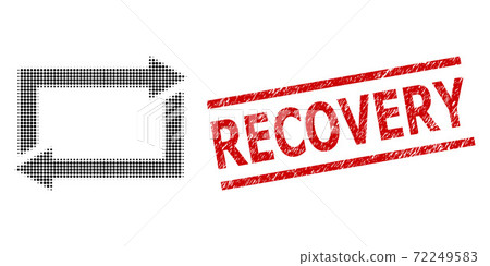 Grunge Recovery Seal and Halftone Dotted Exchange Arrows Grunge Recovery Seal and Halftone Dotted Exchange Arrows 72249583