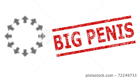 Grunge Big Penis Stamp and Halftone Dotted Radial Arrows 72249733