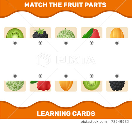 Match cartoon fruits parts. Matching game. Educational game for pre shool years kids and toddlers Match cartoon fruits parts. Matching game. Educational game for pre shool years kids and toddlers 72249983