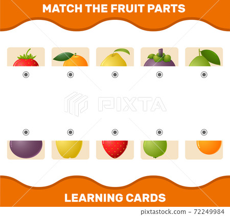 Match cartoon fruits parts. Matching game. Educational game for pre shool years kids and toddlers Match cartoon fruits parts. Matching game. Educational game for pre shool years kids and toddlers 72249984