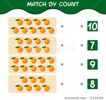 Match by count of cartoon oranges. Match and count game. Educational game for pre shool years kids and toddlers Match by count of cartoon oranges. Match and count game. Educational game for pre shool years kids and toddlers 72250262