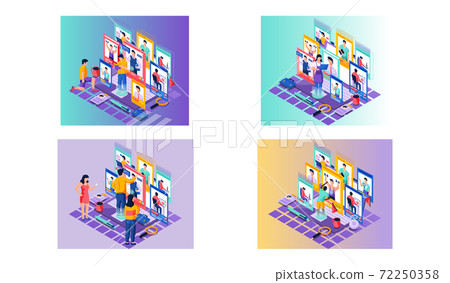 The concept of choosing a future profession. Students select occupation on the monitor screen The concept of choosing a future profession. Students select occupation on the monitor screen 72250358