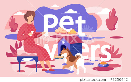 A woman in a red dress sitting on a bench looking at a dog. Female in the park is resting with a pet A woman in a red dress sitting on a bench looking at a dog. Female in the park is resting with a pet 72250442