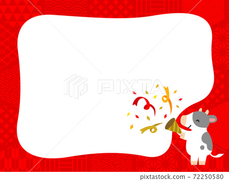 Cow New Year's card material that sounds a red Japanese pattern frame cracker 72250580