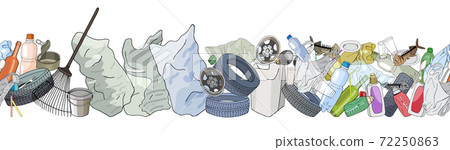 Different kinds of garbage. Seamless pattern brush. The concept of ecology and World Cleanup Day. Different kinds of garbage. Seamless pattern brush. The concept of ecology and World Cleanup Day. 72250863