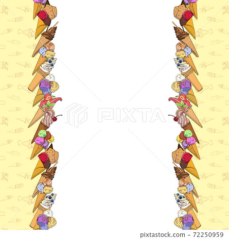 Ice cream template. Hand Drawn. Card for birthday, anniversary, party invitations. Vector illustration. 72250959