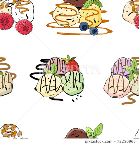 Ice cream seamless pattern. Vector illustration, hand drawn elements. 72250963