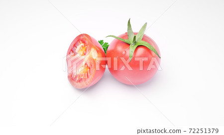 Tomatoes in greenery over white background Tomatoes in greenery over white background 72251379