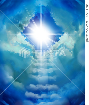 Cloud stairs leading to heaven, blue sky and... - Stock Illustration ...