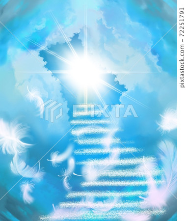 通往天堂，藍天和陽光明媚的雲樓梯的背景圖片 72251791
