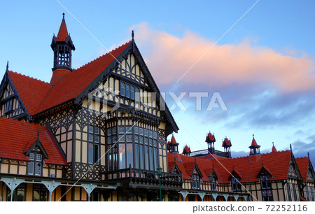 Looking up at the Rotorua Museum in the evening in New Zealand Looking up at the Rotorua Museum in the evening in New Zealand 72252116