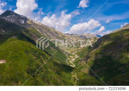 Aerial view of St. Gotthard pass in the Swiss Alps, Switzerland 72253096