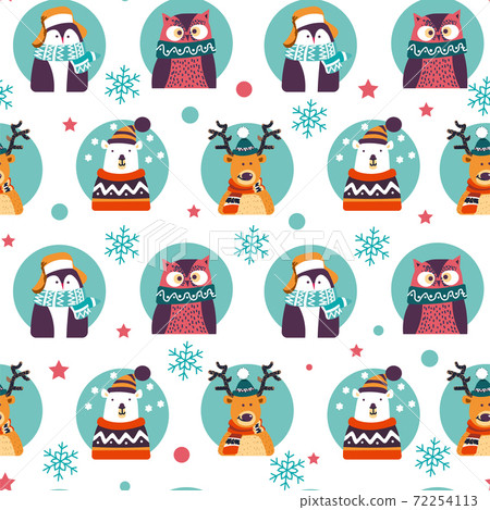Xmas animal characters, bear and deer pattern 72254113