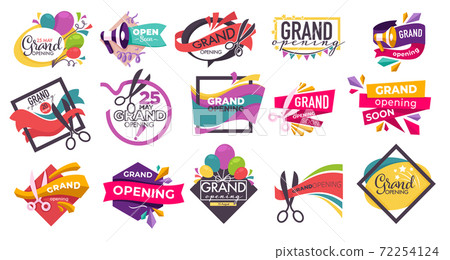 Grand opening cutting scissors and ribbons banner Grand opening cutting scissors and ribbons banner 72254124