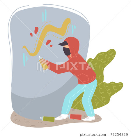 Graffiti artist making murals in city, street art 72254829