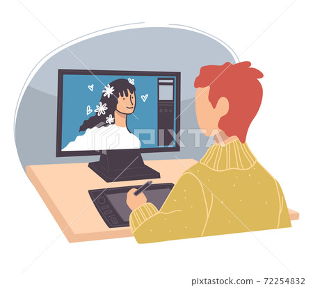 Graphic designer or retoucher drawing on computer Graphic designer or retoucher drawing on computer 72254832