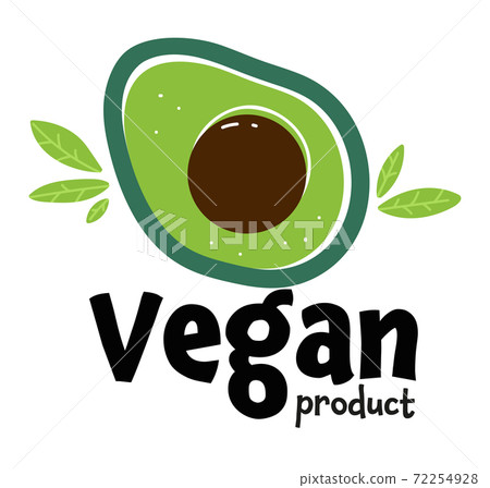 Vegan product emblem with avocado, label with text 72254928