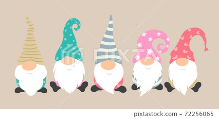 Cartoon gnomes vector icon set. Cute and funny characters for greeting card of christmas holiday. Gnome pajama party decoration. Isolated characters Cartoon gnomes vector icon set. Cute and funny characters for greeting card of christmas holiday. Gnome pajama party decoration. Isolated characters 72256065