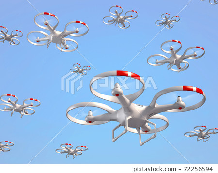 Flying drones in the sky 3d illustration Flying drones in the sky 3d illustration 72256594
