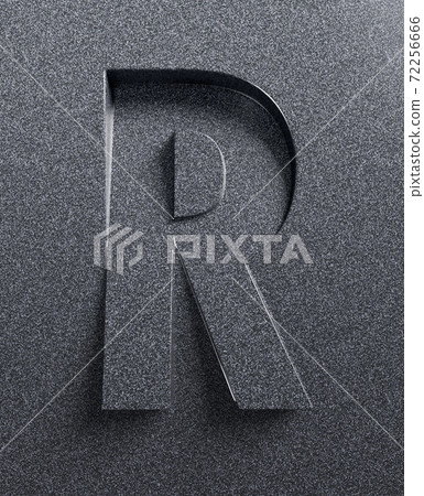 Slanted 3d font engraved and extruded from the surface, letter R Slanted 3d font engraved and extruded from the surface, letter R 72256666