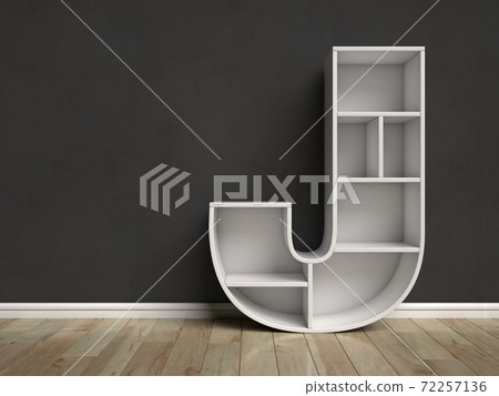 Shelf font 3d rendering, letter J Shelf font 3d rendering, letter J 72257136