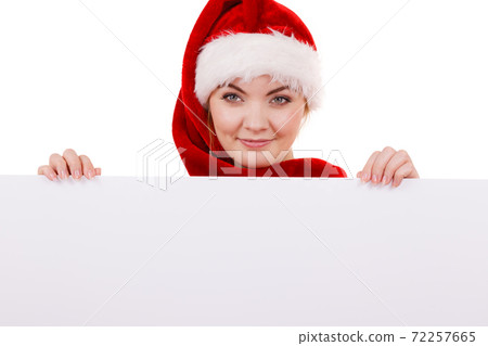 Woman with blank empty banner board. Christmas Woman with blank empty banner board. Christmas 72257665