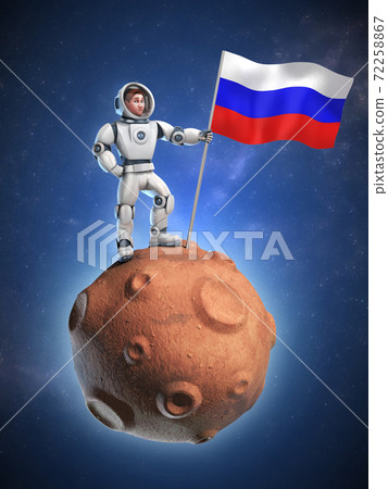 astronaut on meteor holding the Russian flag 72258867