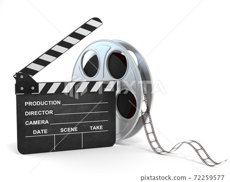 Movie clapper and film reel 3d illustration 72259577