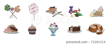 bright sweet sweets on plates and wooden sticks bright sweet sweets on plates and wooden sticks 72261314