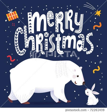 Merry Christmas card in Nordic Scandinavian hand drawn style with cute bear character 72261439