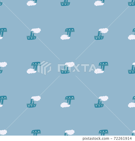 Seamless pattern with transport stemship shapes. Cartoon baby ornament in blue tones. Seamless pattern with transport stemship shapes. Cartoon baby ornament in blue tones. 72261914