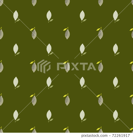 Seamless pastel pattern with little lemon doodle silhouettes on olive green background. Food healthy backdrop. 72261917