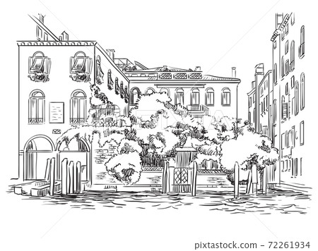 Venice cityscape hand drawing vector illustration canal and house Venice cityscape hand drawing vector illustration canal and house 72261934
