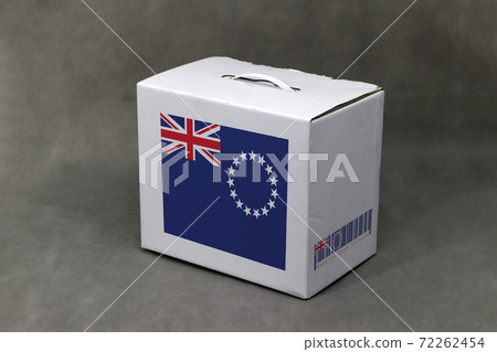 Cook Islands flag on white box with barcode and the color of nation flag Cook Islands flag on white box with barcode and the color of nation flag 72262454