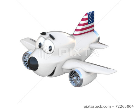 Cartoon airplane with a smiling face - American flag Cartoon airplane with a smiling face - American flag 72263004